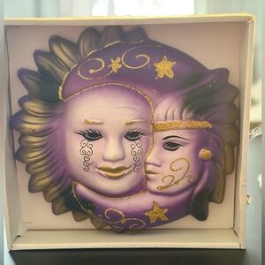 Sun and Moon Wall Mask Purple Gold Celestial Wall Decor